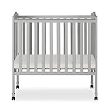 Dream On Me 2-in-1 Lightweight Folding Portable Stationary Side Crib in Pebble Grey, Greenguard Gold Certified