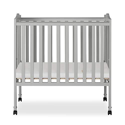 Dream On Me 2-in-1 Lightweight Folding Portable Stationary Side Crib in Pebble Grey, Greenguard Gold Certified