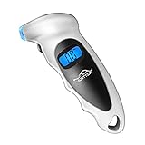 JUSTTOP Digital Tire Pressure Gauge, 150PSI 4 Setting for Cars, Trucks and Bicycles, Backlit LCD and Anti-Skid Grip for Easy and Accurate Reading(Silver)