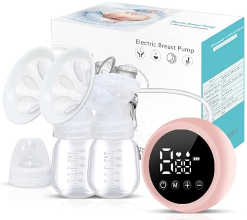 Double Electric Breast Pump, Rechargeable Portable Breast Pump with 3 Modes & 10 Levels Adjustment, Pain Free Strong Suction Power Ultra-Quiet Breast Feeding Pump with LCD Display and Memory Function