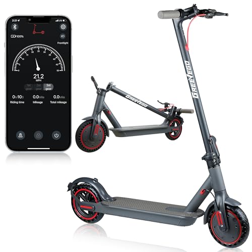 Greevego Electric Scooter,350W Motor,Up to 19MPH & 19 Miles Long Range Electric Scooter for Adults, 8.5' Solid Tires,Portable Commuting E-Scooter with Double Braking System&APP