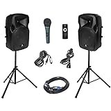 PRORECK Party 12 12-Inch 1000 Watts 2-Way Powered PA Speaker System Combo Set with Bluetooth/USB Drive Read Function/SD Card Reader/FM Radio/Remote Control/Speaker Stand