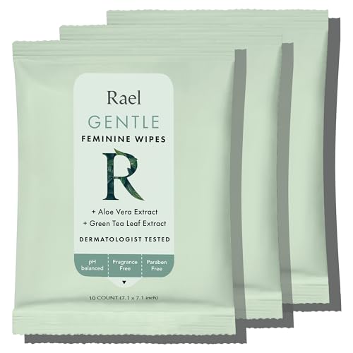 Rael Feminine Wipes, Flushable Wipes pH Balanced - Travel Size, All Skin Types, Paraben Free, Daily Use (10 Count, Pack of 3)