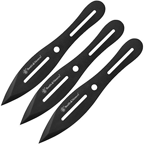 Smith & Wesson SWTK8BCP Three 8in Stainless Steel Throwing Knives Set with Nylon Belt Sheath, Black