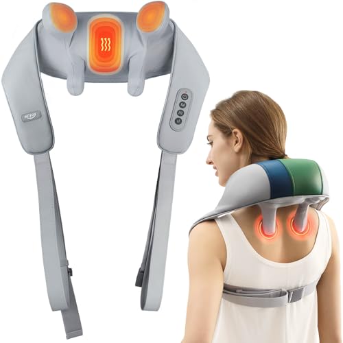 ALLJOY Neck and Shoulder Massager with Heat, Cordless Shiatsu 4D Deep Tissue Kneading Massage for Muscle Pain Relief, Massage Pillow for Neck, Back, Leg, Relax Gifts for Women Men Mom Dad