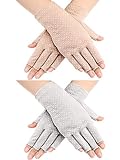 2 Pairs Sunblock Gloves Non Slip UV Protection Driving Gloves Summer Outdoor Gloves for Women and Girls (Fingerless Style, Gray and Khaki)