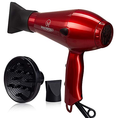 1875W Professional Hair Dryer with Diffuser Ionic Conditioning - Powerful, Fast Hairdryer Blow Dryer (Red)