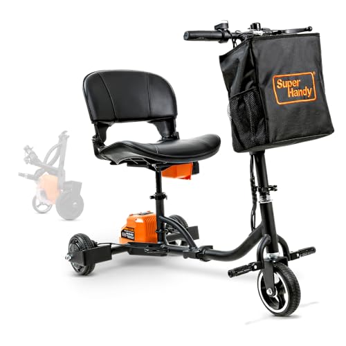 SuperHandy 3 Wheel Folding Mobility Scooter - Electric Powered, Lightest Available, Airline Friendly - Long Range Travel w/ 2 Detachable 48V Lithium-ion Batteries and Charger