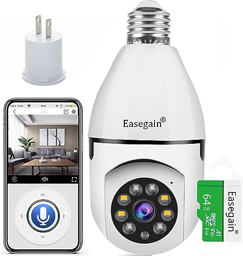 Light Bulb Camera,360° Light Bulb Security Camera,2.4GHz Smart Wireless WiFi 1080P HD Security Camera for Indoor-Outdoor with Motion Detection and Alarm Night