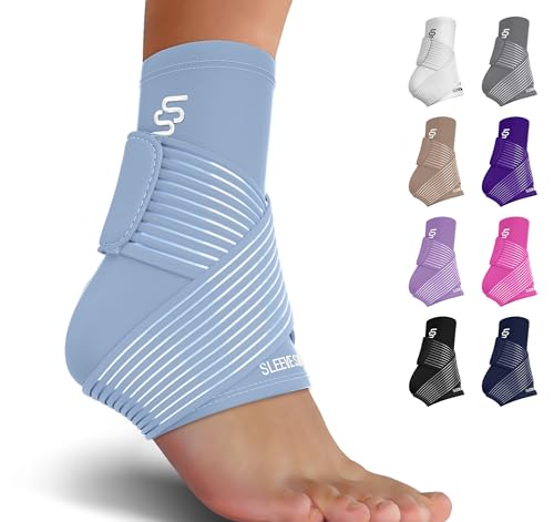 Sleeve Stars Ankle Support for Ligament Damage & Sprained Ankle, Plantar Fasciitis Support & Achilles Tendonitis Pain Relief, Ankle Brace for Women & Men w/Compression Ankle Strap (Single/Light Blue)