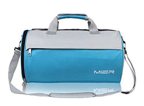 MIER Barrel Travel Sports Bag for Women and Men Small Gym Bag with Shoes Compartment 20 Inches, Blue