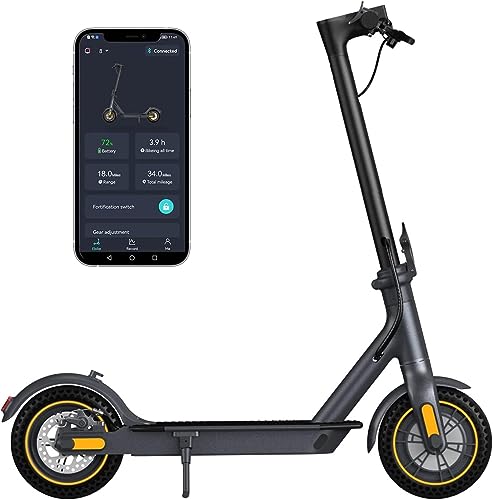 Electric Scooter 10' Solid Tires 600W Peak Motor Up to 20Miles Range and 19Mph Speed for Adults - Portable Folding Commuting Scooter with Double Braking System and App