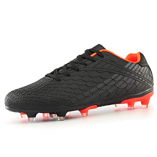 Hawkwell Men's Outdoor Firm Ground Soccer Cleats, Black PU, 10 M US