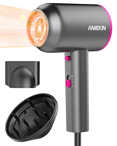 ANIEKIN Hair Dryer with Diffuser, 1875W Ionic Blow Dryer, Professional Portable Hair Dryers & Accessories for Women Curly Hair, Grey