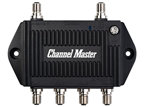 Channel Master TV Antenna Distribution Amplifier, TV Antenna Signal Booster with 4 Outputs for Connecting Antenna TV to Multiple Televisions (CM-3424),Black