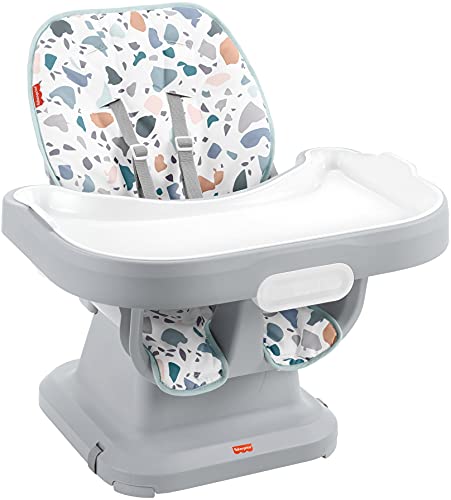 Fisher-Price SpaceSaver Simple Clean High Chair – Pacific Pebble, Portable Infant-to-Toddler Dining Chair and Booster seat with Easy Clean up Features