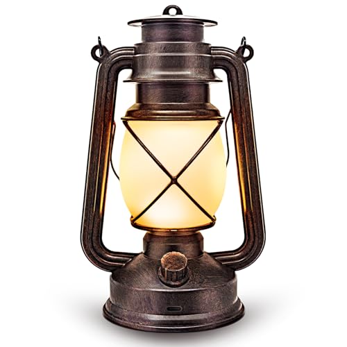 SHELTER Vintage Lantern LED Decorative, Flickering Flame Lantern Decoration Outdoor, Plastic Hanging Lantern Decor, Remote Control Battery Operated Lantern for Home, Yard, Camping (Copper,1Pack)