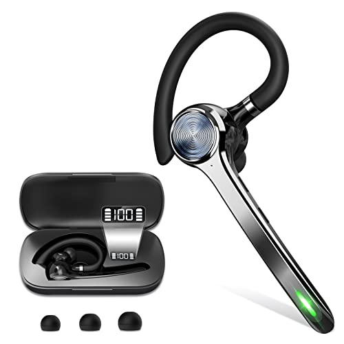 HEIBAS Bluetooth Headset, Wireless Bluetooth Earpiece with 500mAh Charging Case 72 Hours Talking Time Built-in Microphone for iOS Android Cell Phone, V5.1 Hand-Free Headphones for Trucker, Office