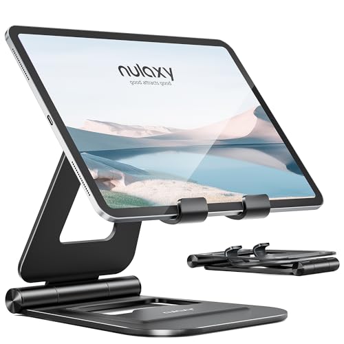 Nulaxy Dual Foldable iPad Stand, Fully Adjustable Desktop Tablet Holder, iPad Accessories for Office Compatible with 4-11' Mobile Devices iPad Pro/Air/Mini, iphone Pro/Max/Plus, Nintendo Switch, Black