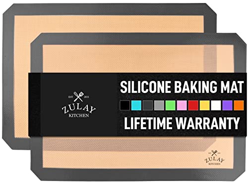 Zulay Kitchen 2-Pack Silicone Baking Mat Sheet - Reusable Silicone Baking Sheet - Easy & Convenient Nonstick Baking Supplies - 16.5'x11.6' Silicone Mats for Baking - Baking Mat For Oven - (Dark Gray)