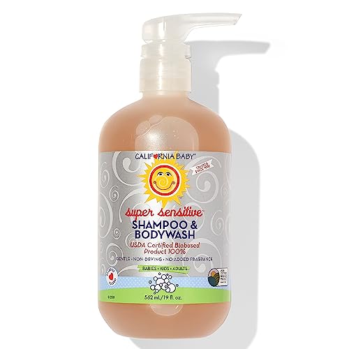 California Baby Super Sensitive Body Wash and Shampoo | For Newborns and Adults with Sensitive Skin | 100% Plant-Based (USDA Certified) | Allergy Friendly | Unscented Baby wash and Shampoo | 562 mL / 19 fl. oz.