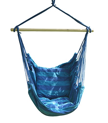 SueSport Hanging Rope Chair - Swing Hanging Hammock Chair - Porch Swing Seat - with Two Cushions - Max.265 Lbs, Blue