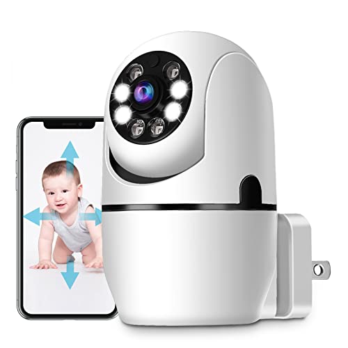 P Panoraxy Wireless Home Indoor Security Camera with Plug, 360° View 2.4G WiFi Baby Dog Camera, Motion Detection, Auto Tracking, Dual-Way Talk, HD 1080P Pan Tile Full Color Night Vision