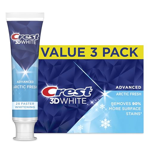 Crest 3D White Advanced Teeth Whitening Toothpaste, Arctic Fresh, 3.3 oz, Pack of 3