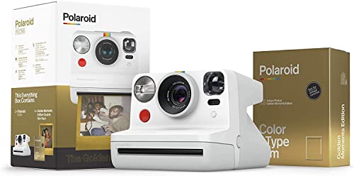 Polaroid Now I-Type Instant Camera -White Camera + Gold Film Bundle (6185), White/Gold