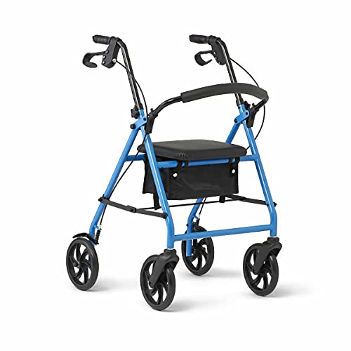 Medline Standard Steel Folding Rollator Adult Walker with 8' Wheels, Supports up to 350 lbs, Light Blue