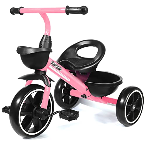 KRIDDO Kids Tricycles Age 24 Month to 4 Years, Toddler Kids Trike for 2.5 to 5 Year Old, Gift Toddler Tricycles for 2-4 Year Olds, Trikes for Toddlers, Pink