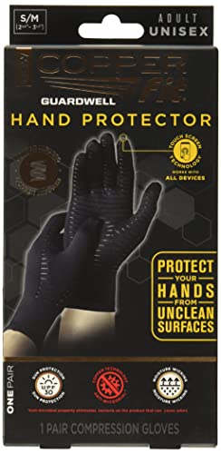 Copper Fit Guardwell Gloves Full Finger Hand Protection, Small/Medium, Black