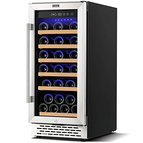 COLZER 15 Inch Wine Cooler Refrigerators, 30 Bottle Fast Cooling Low Noise and No Fog Wine Fridge with Professional Compressor Stainless Steel, Digital Temperature Control Screen Built-in Freestanding