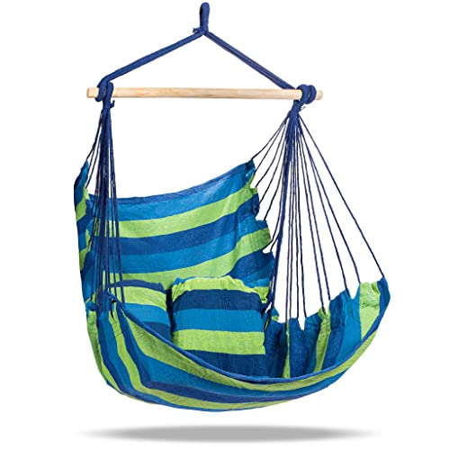 Sorbus Stylish Swing Chair - Fine Cotton Weave for Super Comfort & Durability - Hanging Hammock Chair w/2 Seat Cushions- Portable Outdoor Hanging Chair w/Hardware Kit - Indoor Outdoor Use - Max 265lbs