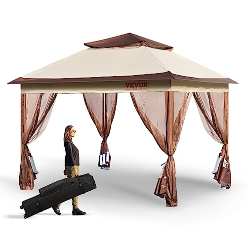 VEVOR Pop up Gazebo for 8-10 Person, with Mosquito Netting, Metal Frame, and PU Coated 250D Oxford Cloth, Outdoor Canopy Shelter for Patio, Backyard, Lawn, Garden, Deck, 11 x 11 FT