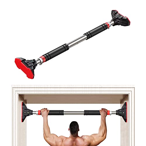 LADER Pull Up Bar for Doorway, Chin Up Bar Upper Body Workout No Screw Installation for Home Gym Exercise Fitness with Level Meter and Adjustable Width, up to 440lbs (Black)