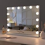 Fenair Vanity Mirror with Lights, Hollywood Mirror with Lights, 14 Adjustable LED Bulbs 3 Color Lighting, Touch Screen, USB Charge Port