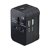 Travel Adapter, Worldwide All in One Universal Travel Adaptor Wall AC Power Plug Adapter Wall Charger with Dual USB Charging Ports for USA EU UK AUS Cell Phone Laptop
