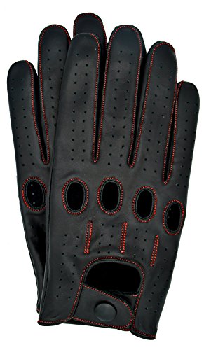 Riparo Genuine Leather Full-finger Driving Gloves (XX-Large, Black/Red Thread)