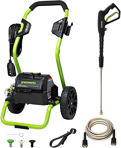 Greenworks 2000 PSI (13 Amp) Electric Pressure Washer (Wheels For Transport / 20 FT Hose / 35 FT Power Cord) Great For Cars, Fences, Patios, Driveways