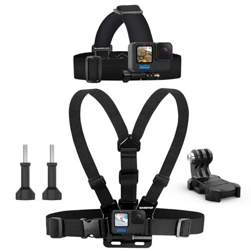 Sametop Head Mount Strap Chest Mount Harness Chesty Kit Compatible with GoPro Hero 12, 11, 10, 9, 8, 7, 6, 5, 4, Session, 3+, 3, 2, 1, Hero (2018), Fusion, Max, DJI Osmo Action Cameras