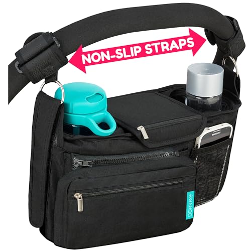 Stroller Organizer Non Slip Straps Stroller Caddy With Insulated Cup Holder, Stroller Bag for Phone, Pet Stroller Accessories, Universal Fits Uppababby Vista v2 Wonderfold Wagon, Doona and More
