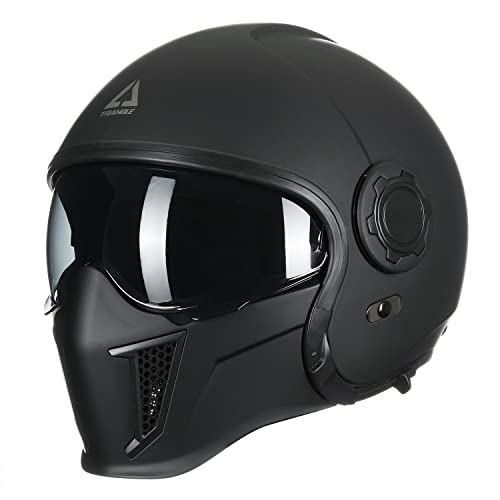 TRIANGLE Open Face Motorcycle Helmet Half for Men Cruiser Scooter Street Bike DOT Approved (Large, Black)…