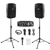 PRORECK MX10 1600W 6-channel Powered Bluetooth Mixer with 10inch Passive Speakers PA System Mixer/Amp/ Stands/Mic