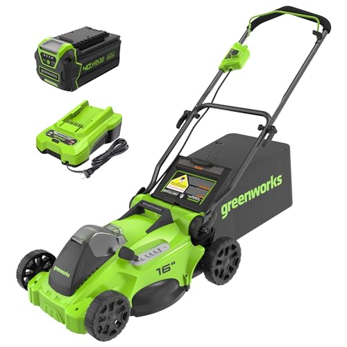 Greenworks 40V 16' Brushless Cordless (Push) Lawn Mower (75+ Compatible Tools), 4.0Ah Battery and Charger Included