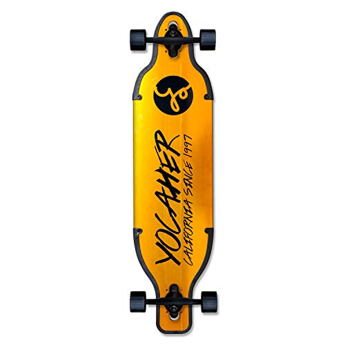 Yocaher Aluminum Longboard Series Complete Drop Through 36.25' x 9' Longboards Skateboards w/Black Widow Premium Grip Tape Aluminum Alloy Truck ABEC-9 Bearing 62mm Long Board Skateboard Wheels - Gold