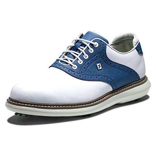 FootJoy Men's Traditions Previous Season Style Golf Shoe, White/Light Navy, 10