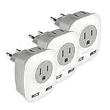[3-Pack] European Travel Plug Adapter, VINTAR International Power Adaptor with 2 USB Ports,2 American Outlets- 4 in 1 European Plug Adapter for France, Germany, Greece, Italy, Israel, Spain (Type C)