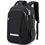 Backpack for Men,Travel Laptop Backpack with USB Charging/Headphone Port,Durable Water Resistant College School Backpack Laptop Bag for Women Fits 15.6 Inch Computer and Notebook,Black