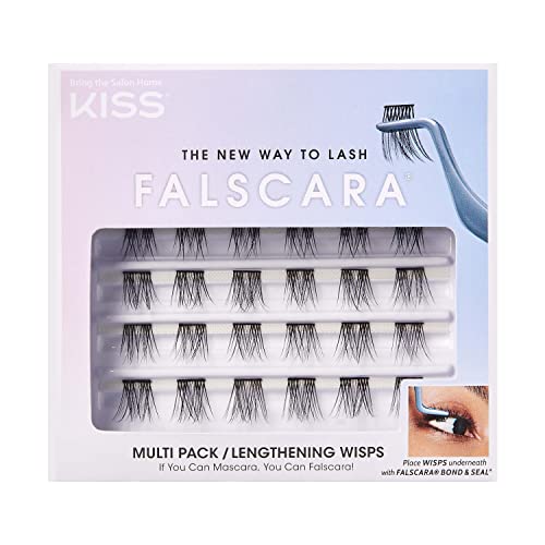 KISS Falscara DIY Eyelash Extension Lengthening Wisps - Featherlight Synthetic Reusable Artificial Eyelashes Multipack of 24 Mini Lash Clusters for that Authentic Eyelash Extension Look